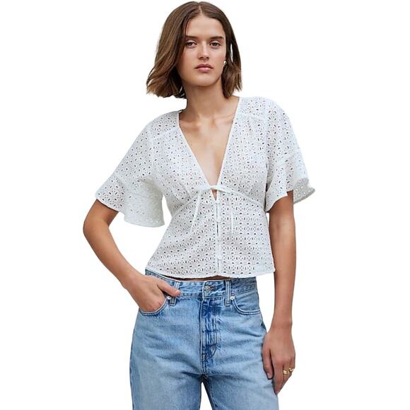 Madewell Tops - Madewell Eyelet Tie Front Top in Soft White size Medium